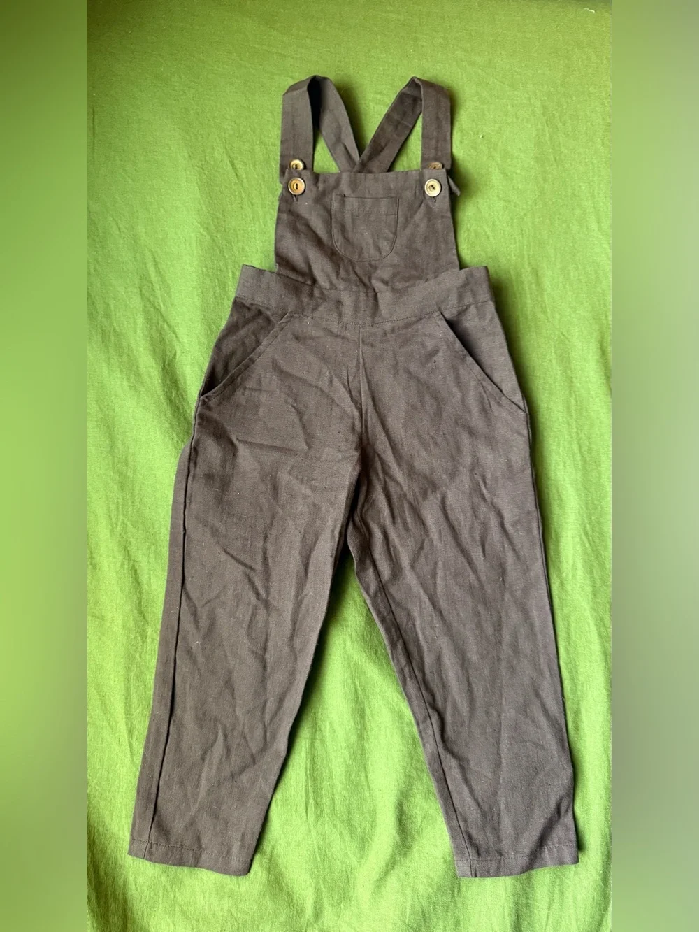 NWT Brown Linen/Cotton Blend Overalls with Adjustable Straps